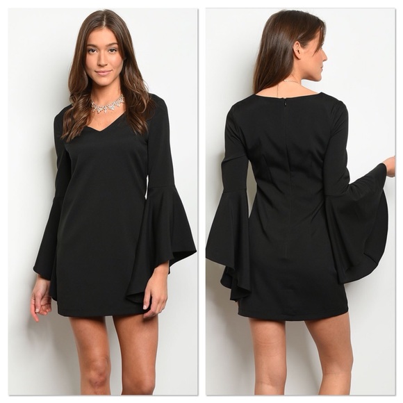 Lavender Moon Dresses & Skirts - Sexy Black Bell Sleeve Shift Dress